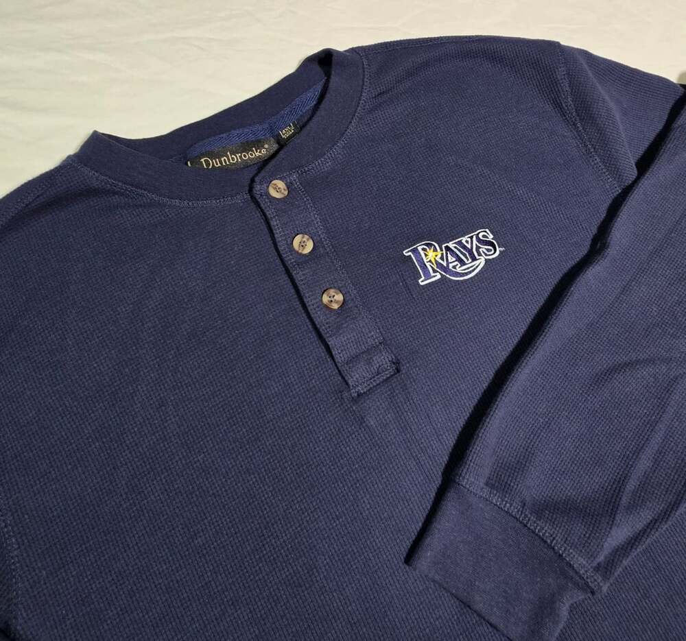 Dunbrooke Tampa Bay Rays Thermal Henley Size 4XL Navy Blue Long Sleeve